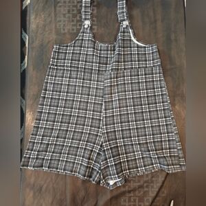 🤍Athletic Works Gray White Plaid Romper Suspenders Size Large